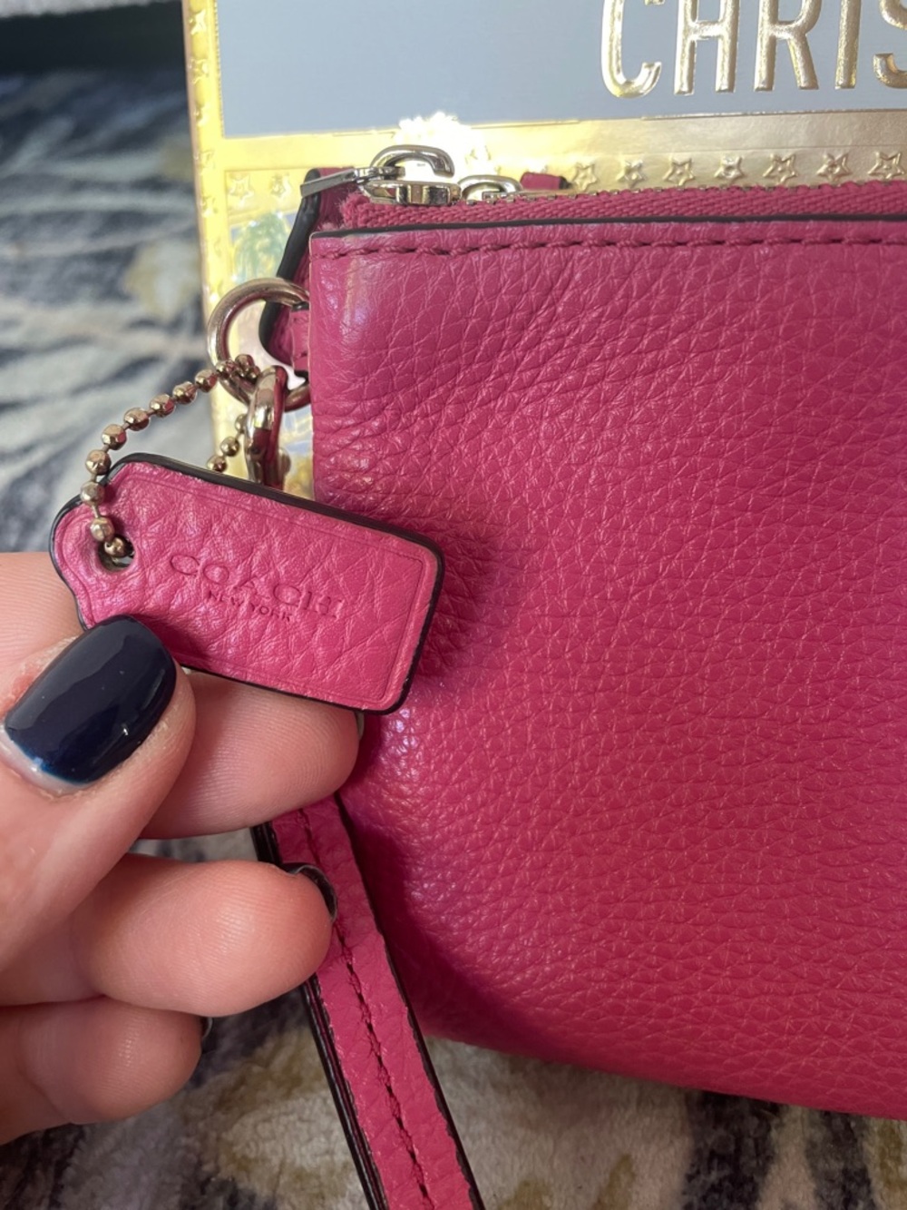 Coach Pink Pebbled Leather Wristlet Clutch Two Compartments Zippered - Picture 2 of 14
